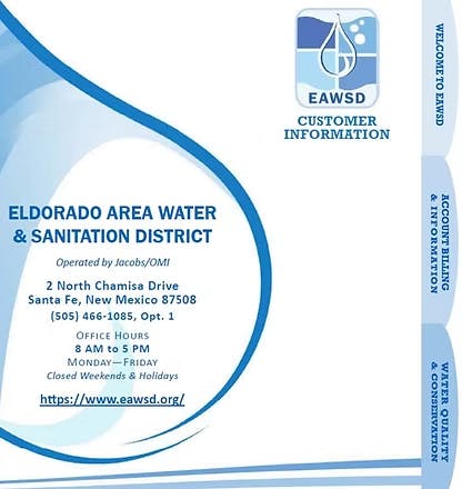 "Eldorado Area Water & Sanitation District" info with contact details and website link.