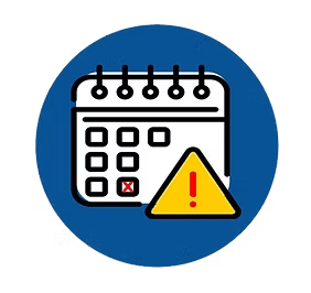 A calendar icon with an exclamation mark inside a yellow triangle, indicating a warning or important date.