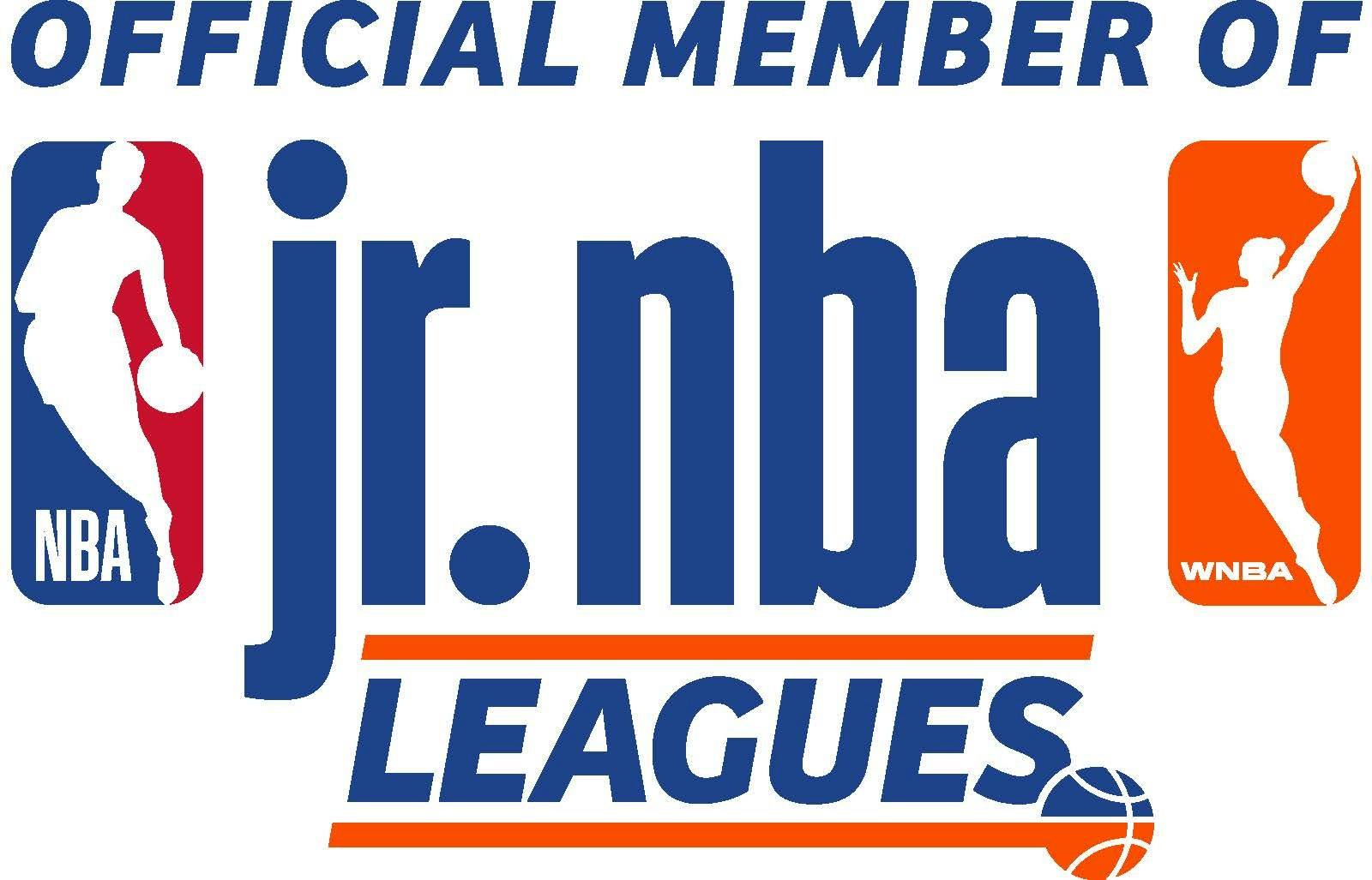 Logo for Jr. NBA Leagues indicating membership, including NBA and WNBA silhouettes.