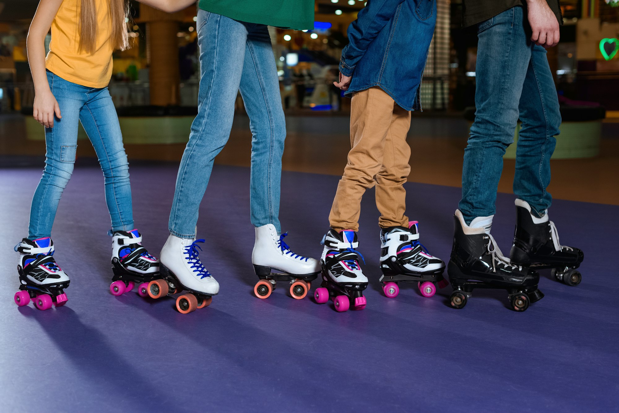 A family roller skating