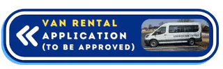 The image shows a button or sign for a van rental application, indicating it needs approval, alongside a van illustration.