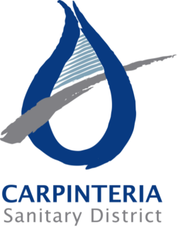 Carpinteria Sanitary District logo with a blue water drop and grey swoosh.