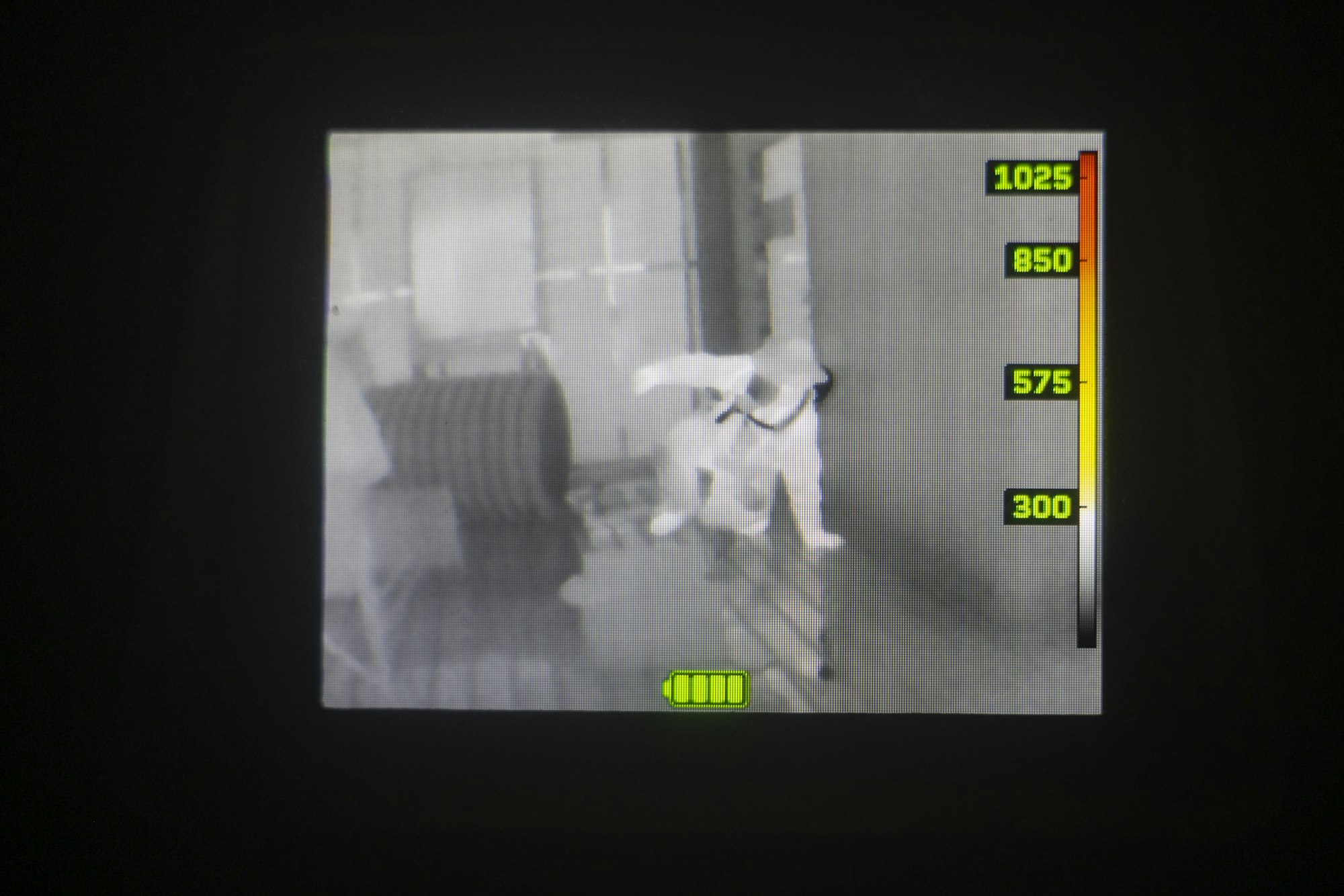 A thermal image showing a person and surroundings, with a temperature scale on the right.