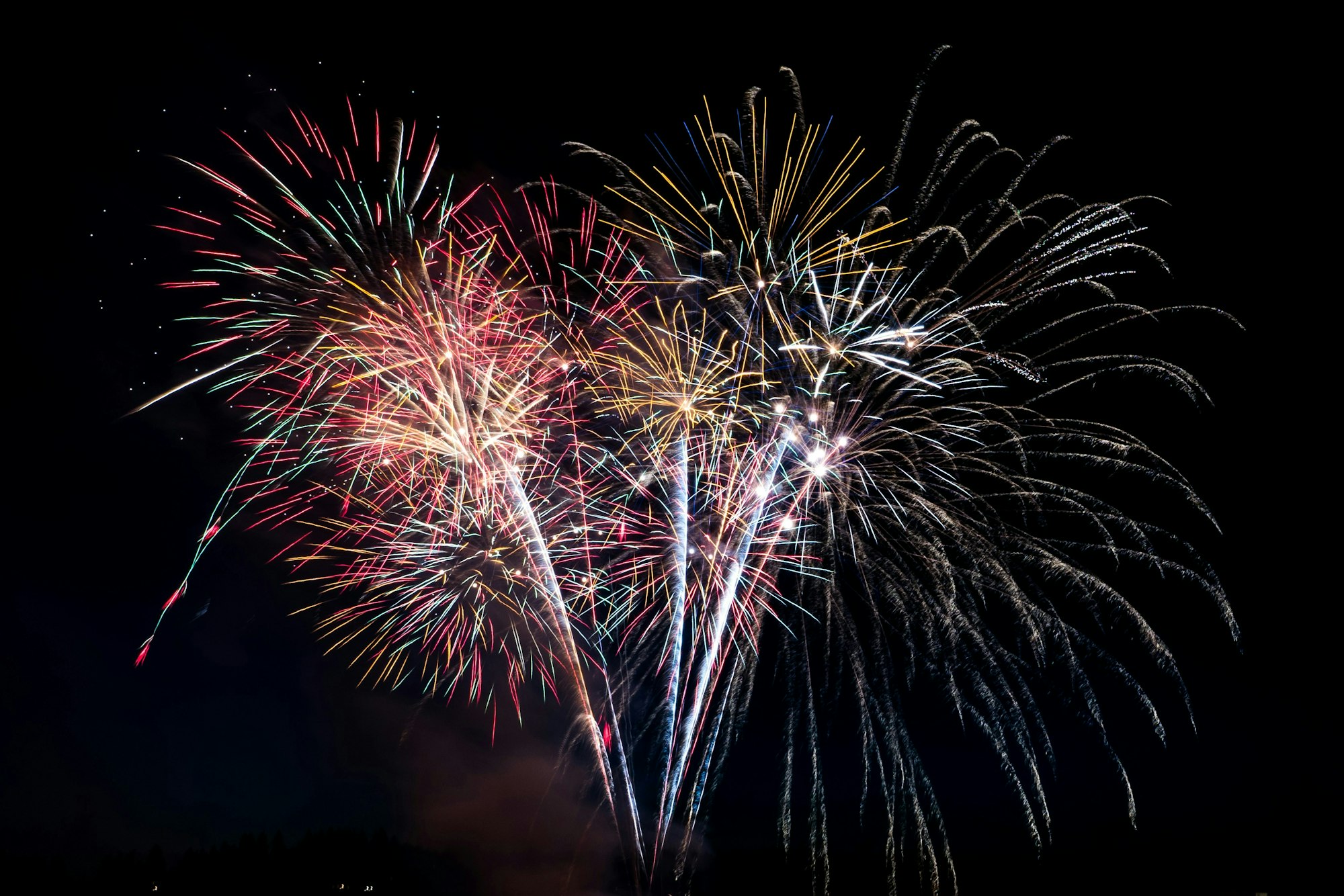 Colorful fireworks exploding against a dark night sky.