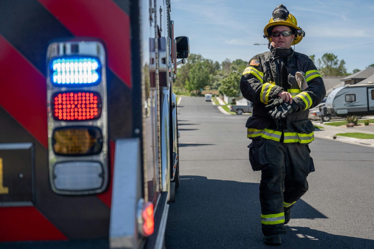 May contain: person, helmet, and fireman