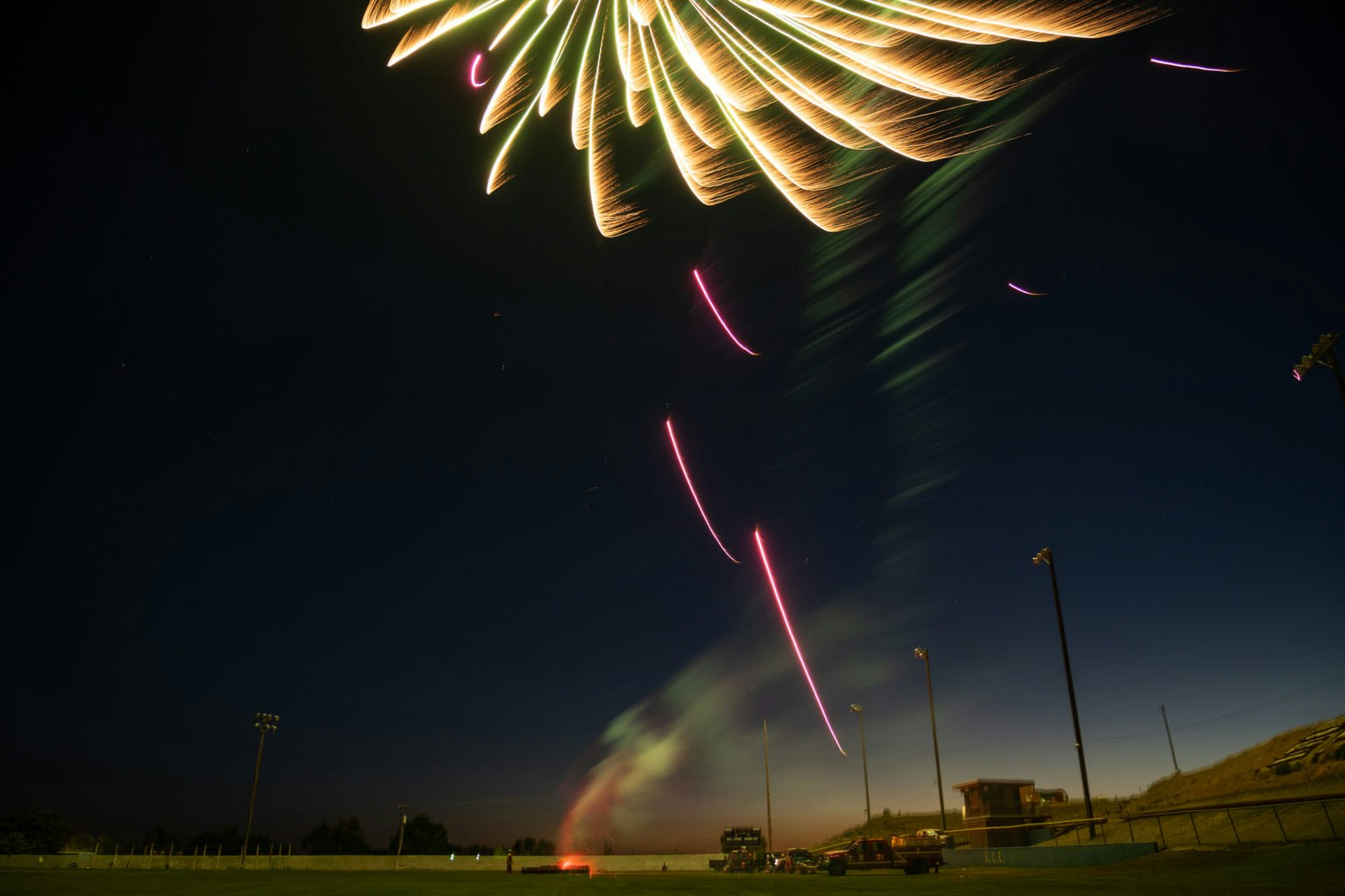 May contain: fireworks, flare, light, nature, night, outdoors, grass, and plant