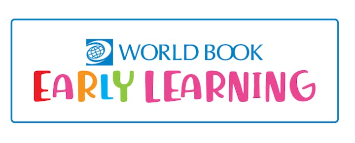 A logo for "World Book Early Learning" with colorful text and a globe design.