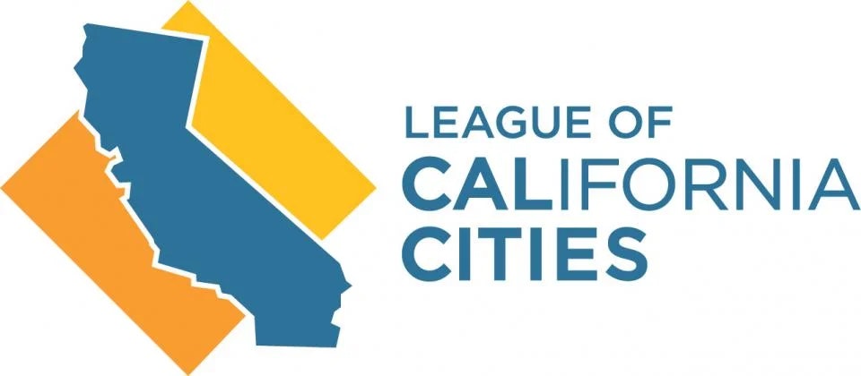 Logo of "League of California Cities" with a stylized California map in blue and orange.
