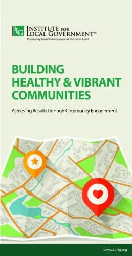 Brochure cover for the Institute for Local Government promoting community health and engagement with map icons.