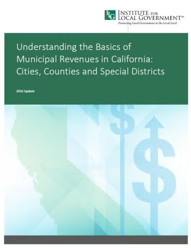 Cover of a document titled "Understanding the Basics of Municipal Revenues in California" from the Institute for Local Government.