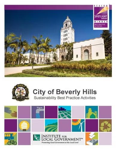 Cover image featuring the City of Beverly Hills, with award logos and "Sustainability Best Practice Activities" text.