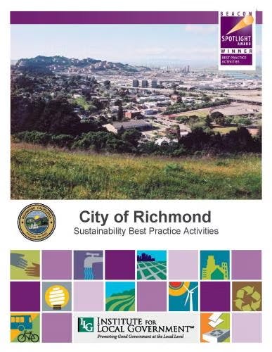 City of Richmond sustainability activities cover featuring a landscape photo and colorful icons.