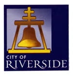 Logo of the City of Riverside with a mission bell and cross.
