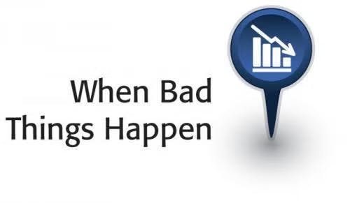 Text: "When Bad Things Happen" with a chart pointing downward in a blue circle.