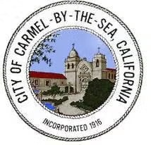 Seal of the City of Carmel-by-the-Sea, California, featuring a mission-style building, with incorporation year 1916.