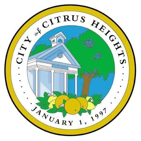 Seal of Citrus Heights with a building, tree, oranges, and the date January 1, 1997.