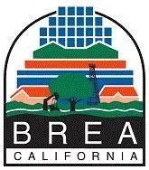 Seal with buildings, trees, and "BREA CALIFORNIA" text.
