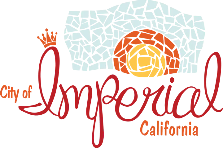 The image features a colorful logo for the City of Imperial, California, incorporating a sun and a crown design.