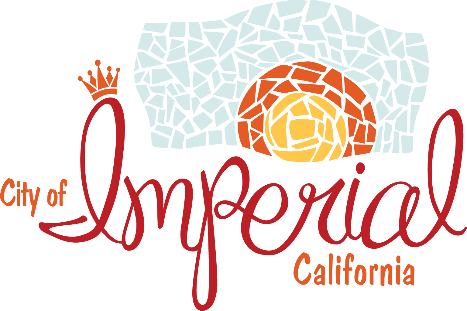 The image features a colorful logo for the City of Imperial, California, incorporating a sun and a crown design.