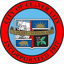 Seal of Culver City, with "The Heart of Screenland," symbols of film, sun, bear, and leaves, "Incorporated 1917" text.