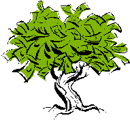 A stylized tree with green leaves and a twisted white trunk.