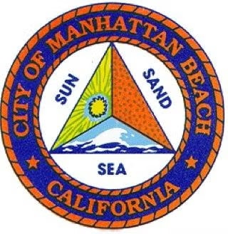 Seal of Manhattan Beach, California with a triangle depicting "Sun," "Sand," and "Sea."