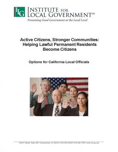 Institute for Local Government pamphlet on helping permanent residents become citizens for California officials.