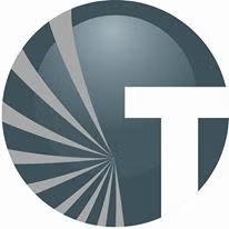 A stylized letter "T" with concentric gray lines in a circular pattern on a dark gray background.