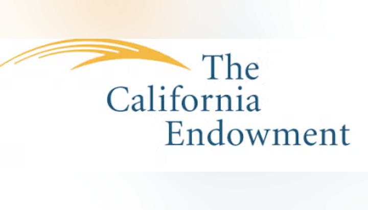 The image shows the logo of "The California Endowment" with a yellow swoosh design.