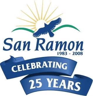 San Ramon logo with sun and bird graphic, text "1983-2008," and a ribbon stating "Celebrating 25 Years."