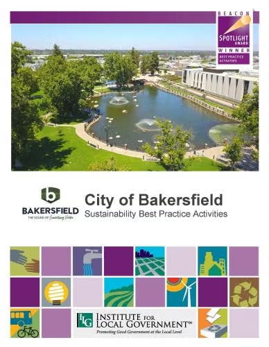 City of Bakersfield sustainability initiative; includes an image of a park and a mention of the Institute for Local Government.