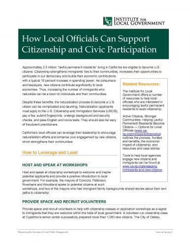 Document titled "How Local Officials Can Support Citizenship and Civic Participation" by Institute for Local Government.