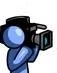 A blue stick figure holding a video camera.