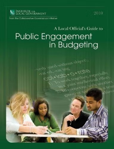 Book cover: "Public Engagement in Budgeting" by the Institute for Local Government. Features four people collaborating.