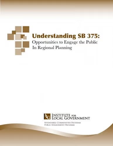 Cover of a document titled "Understanding SB 375" by the Institute for Local Government on public engagement in regional planning.