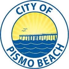 Seal of City of Pismo Beach with a sun, pier, waves, and birds.
