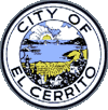 Seal of the City of El Cerrito featuring a landscape scene with hills, clouds, and water.