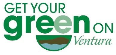 Logo with the text "GET YOUR green ON Ventura" and stylized earth elements.