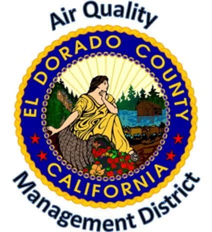 Seal of El Dorado County Air Quality Management District, featuring a woman with natural scenery in the background.