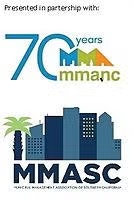 Logos for MMANC 70th anniversary and MMASC, featuring cityscape and palm tree graphics.