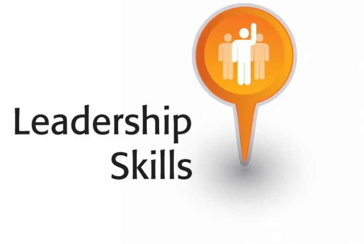 Orange icon with people figures; one raised arm. Text: "Leadership Skills."