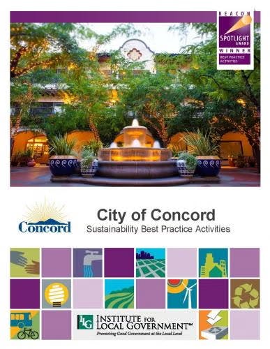 Cover for "City of Concord: Sustainability Best Practice Activities," with award badge and local government logos.