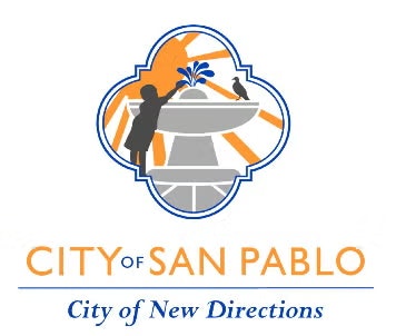 Logo of the City of San Pablo with a fountain, child, and bird, tagline: "City of New Directions."