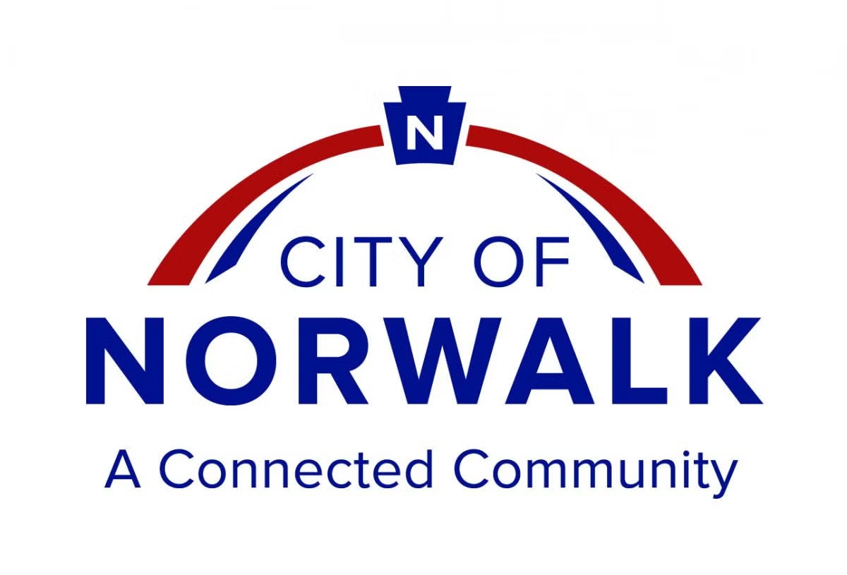 Logo for the City of Norwalk with a blue and red arch and the slogan "A Connected Community."
