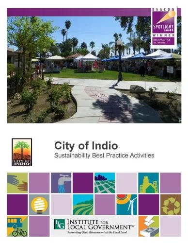 Image of a park in Indio with a "Sustainability Best Practice" award by Institute for Local Government.