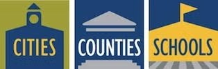 Icons representing "Cities," "Counties," "Schools" in distinct colors and graphics.