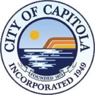 Seal of the City of Capitola, showing a coastal scene with waves and a sun. "Founded 1874, Incorporated 1949" is included.