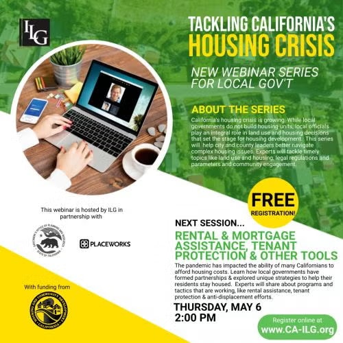 Webinar on tackling California's housing crisis, focusing on rental and mortgage assistance. Offers free registration.