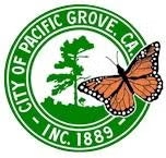 Emblem of Pacific Grove, CA, featuring a tree and a monarch butterfly, with "Inc. 1889."