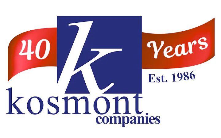 The image features the logo for "Kosmont Companies," celebrating 40 years since its establishment in 1986.